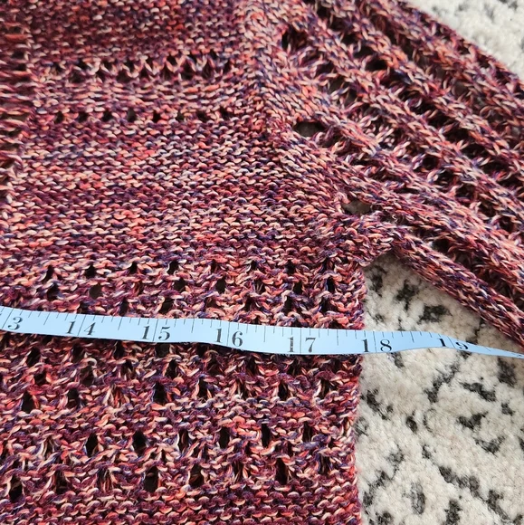 Free People Multicolored Open Knit Sweater Pull On Cropped Pink Red Purple Small - Picture 9 of 14